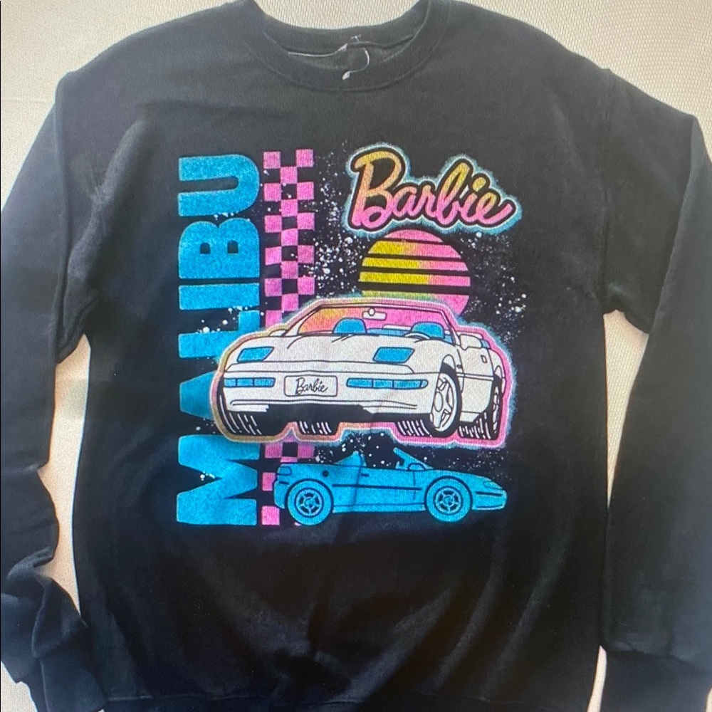 Barbie Black Sweatshirt with Neon Pink Blue Yellow Graphic